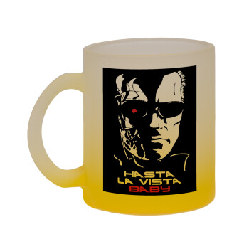 Terminator Hasta La Vista, Κούπα γυάλινη δίχρωμη με βάση το κίτρινο ματ, 330ml