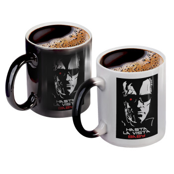 Terminator Hasta La Vista, Color changing magic Mug, ceramic, 330ml when adding hot liquid inside, the black colour desappears (1 pcs)