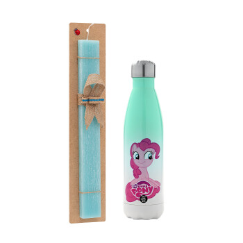 My Little Pony, Easter Set, Metallic green/white thermos (Stainless steel), double-walled, 500ml & scented flat Easter candle (30cm) (TURQUOISE)