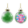 Transparent Christmas tree ball ornament with green filling 8cm