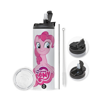 My Little Pony, Travel Tumbler 2 Lids, with metal straw & cleaning brush (Stainless steel 304 Food grade, BPA free, 600ml)