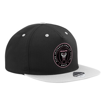 Inter Miami CF, Adult Flat Snapback Hat Black/Grey, (100% COTTON TWILL, ADULT, UNISEX, ONE SIZE)