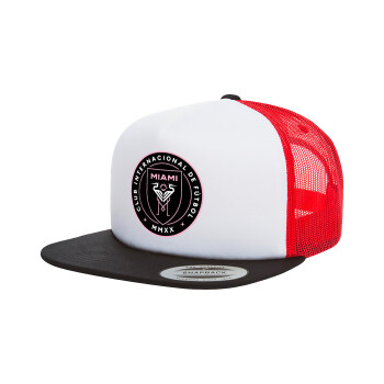 Inter Miami CF, Adult Foam Flat Snapback with Mesh Black-White-Red (POLYESTER, ADULT, UNISEX, ONE SIZE)