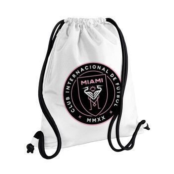 Inter Miami CF, Τσάντα πλάτης πουγκί GYMBAG λευκή, με τσέπη (40x48cm) & χονδρά κορδόνια