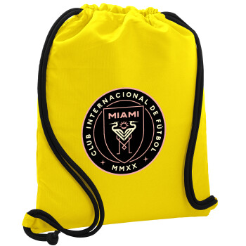 Inter Miami CF, Backpack pouch GYMBAG Yellow, with pocket (40x48cm) & thick cords