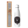 Easter Set, metallic Inox water bottle (700ml) & Easter scented flat candle (30cm) (GRAY)