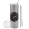 Eco friendly stainless steel Silver tumbler 600ml, with metal straw & cleaning brush