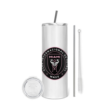 Ίντερ Μαϊάμι (Inter Miami CF), Eco friendly ποτήρι θερμό (tumbler) από ανοξείδωτο ατσάλι 600ml, με μεταλλικό καλαμάκι & βούρτσα καθαρισμού