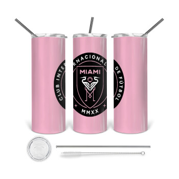 Ίντερ Μαϊάμι (Inter Miami CF), 360 Eco friendly ποτήρι θερμό (tumbler) από ανοξείδωτο ατσάλι 600ml, με μεταλλικό καλαμάκι & βούρτσα καθαρισμού