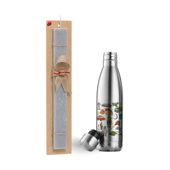 Toys Boy, Easter Set, metallic stainless thermos flask (500ml) & scented flat Easter candle (30cm) (GRAY)