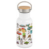 Metallic thermos (Stainless steel) White with wooden lid (bamboo), double-walled, 350ml