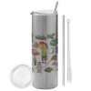 Eco friendly stainless steel Silver tumbler 600ml, with metal straw & cleaning brush