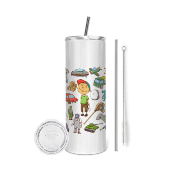 Toys Boy, Eco friendly stainless steel tumbler 600ml, with metal straw & cleaning brush