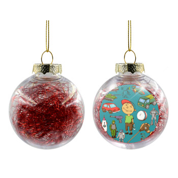Toys Boy, Χριστουγεννιάτικη μπάλα δένδρου διάφανη με κόκκινο γέμισμα 8cm