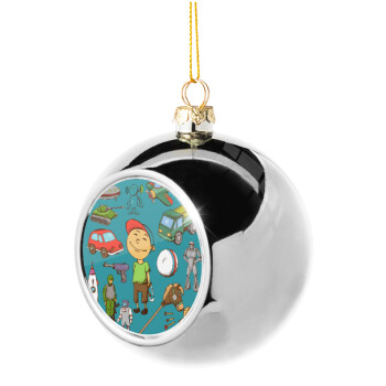 Toys Boy, Χριστουγεννιάτικη μπάλα δένδρου Ασημένια 8cm