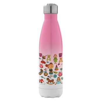 Toys Girl, Metal mug thermos Pink/White (Stainless steel), double wall, 500ml
