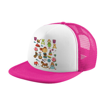 Toys Girl, Καπέλο Ενηλίκων Soft Trucker με Δίχτυ Pink/White (POLYESTER, ΕΝΗΛΙΚΩΝ, UNISEX, ONE SIZE)