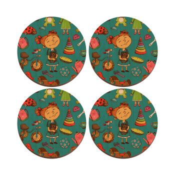 Toys Girl, ΣΕΤ x4 Σουβέρ ξύλινα στρογγυλά plywood (9cm)