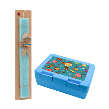 Toys Girl, Easter Set, children's snack container BLUE & Easter aromatic flat candle (30cm) (TURQUOISE)