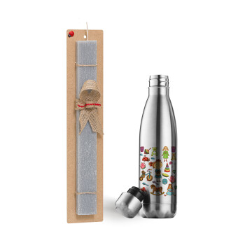 Toys Girl, Easter Set, metallic stainless thermos flask (500ml) & scented flat Easter candle (30cm) (GRAY)