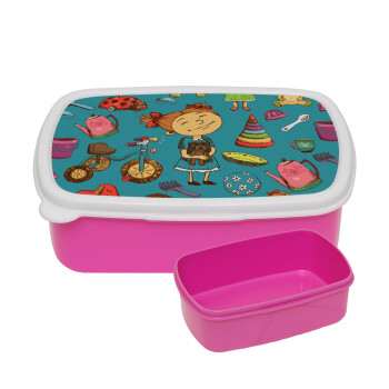 Toys Girl, ΡΟΖ παιδικό δοχείο φαγητού (lunchbox) πλαστικό (BPA-FREE) Lunch Βox M18 x Π13 x Υ6cm