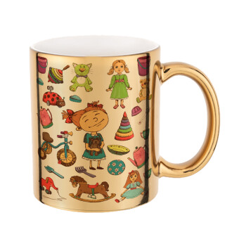 Toys Girl, Mug ceramic, gold mirror, 330ml