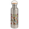 Stainless steel Silver with wooden lid (bamboo), double wall, 750ml