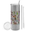 Tumbler stainless steel Silver 600ml, with metal straw & cleaning brush