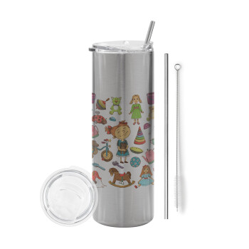 Toys Girl, Tumbler stainless steel Silver 600ml, with metal straw & cleaning brush