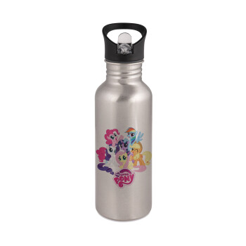 My Little Pony, Water bottle Silver with straw, stainless steel 600ml