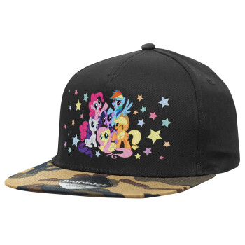 My Little Pony, Adult Flat Snapback Hat Black/Camouflage, (100% COTTON TWILL, ADULT, UNISEX, ONE SIZE)