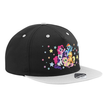 My Little Pony, Adult Flat Snapback Hat Black/Grey, (100% COTTON TWILL, ADULT, UNISEX, ONE SIZE)