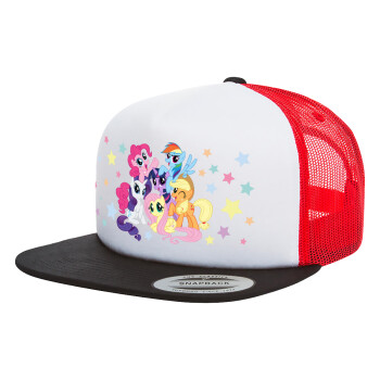 My Little Pony, Adult Foam Flat Snapback with Mesh Black-White-Red (POLYESTER, ADULT, UNISEX, ONE SIZE)