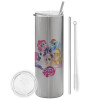 Tumbler stainless steel Silver 600ml, with metal straw & cleaning brush