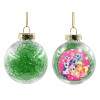 Transparent Christmas tree ball ornament with green filling 8cm