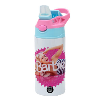 Barbie is everything, Children's hot water bottle, stainless steel, with safety straw, Pink/BlueCiel (360ml) BPA FREE