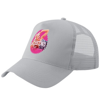 Barbie is everything, Adult Structured Trucker Hat, with Mesh, GRAY (100% COTTON, ADULT, UNISEX, ONE SIZE)