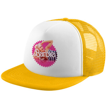 Barbie is everything, Adult Soft Trucker Hat with Yellow/White Mesh (POLYESTER, ADULT, UNISEX, ONE SIZE)