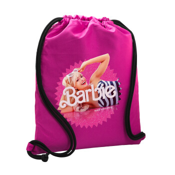 Barbie is everything, Τσάντα πλάτης πουγκί GYMBAG Φούξια, με τσέπη (40x48cm) & χονδρά κορδόνια