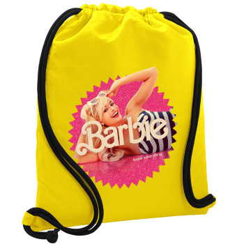 Barbie is everything, Backpack pouch GYMBAG Yellow, with pocket (40x48cm) & thick cords