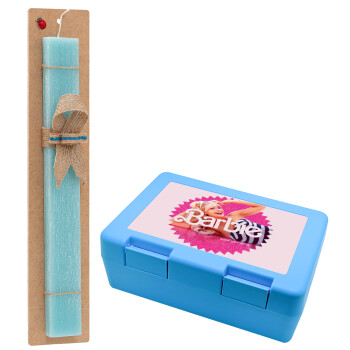 Barbie is everything, Easter Set, children's snack container BLUE & Easter aromatic flat candle (30cm) (TURQUOISE)