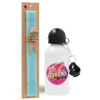 Barbie is everything, Easter Set, metallic aluminum water bottle (500ml) & scented flat candle (30cm) (TURQUOISE)