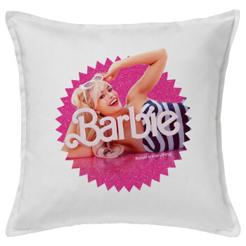 Barbie is everything, Μαξιλάρι καναπέ ΛΕΥΚΟ 100% βαμβάκι, περιέχεται το γέμισμα (50x50cm)