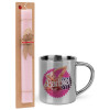 Easter Set, metallic thermal cup (300ml) & aromatic flat Easter candle (30cm) (PINK)