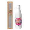 Easter Set, metallic Inox water bottle (700ml) & Easter scented flat candle (30cm) (GRAY)