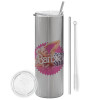 Tumbler stainless steel Silver 600ml, with metal straw & cleaning brush