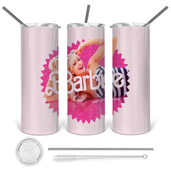 Barbie is everything, 360 Eco friendly ποτήρι θερμό (tumbler) από ανοξείδωτο ατσάλι 600ml, με μεταλλικό καλαμάκι & βούρτσα καθαρισμού