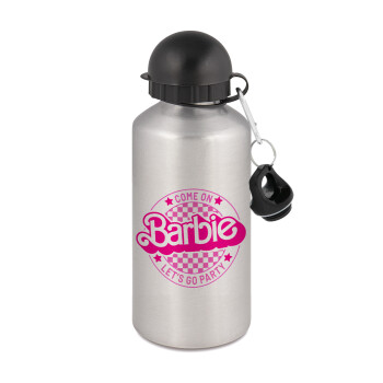 Come On Barbie Lets Go Party , Μεταλλικό παγούρι νερού, Ασημένιο, αλουμινίου 500ml