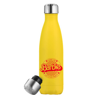 Come On Barbie Lets Go Party , Yellow Stainless Steel Metallic Thermos, double-walled, 500ml