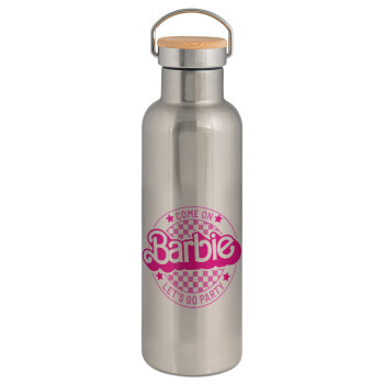 Come On Barbie Lets Go Party , Stainless steel Silver with wooden lid (bamboo), double wall, 750ml